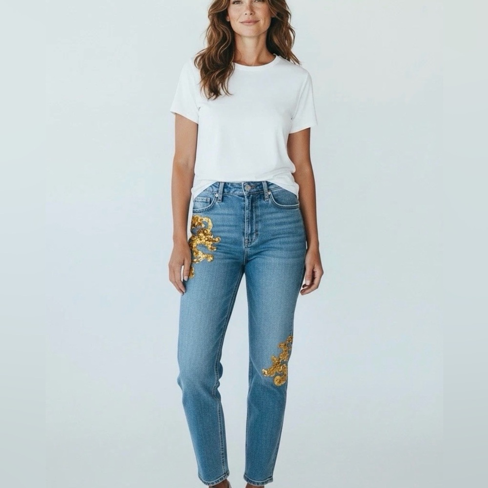 Chico's Blue Jeans with Gold Embellishments